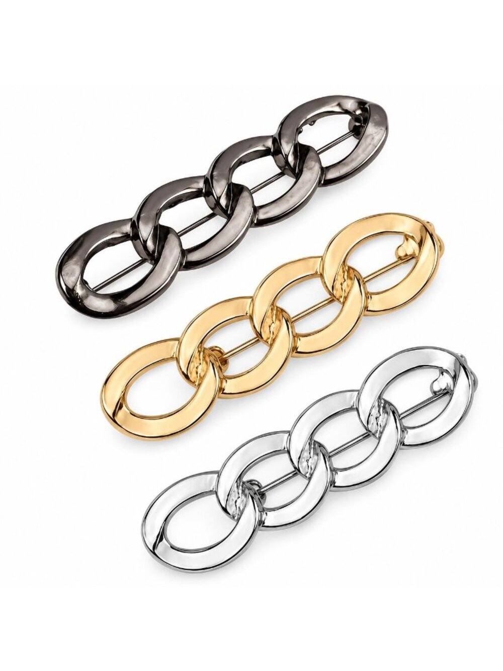 3 Chain Link Clothing Jewelry Pins Gold Silver Gunmetal Scarf Dress Vest